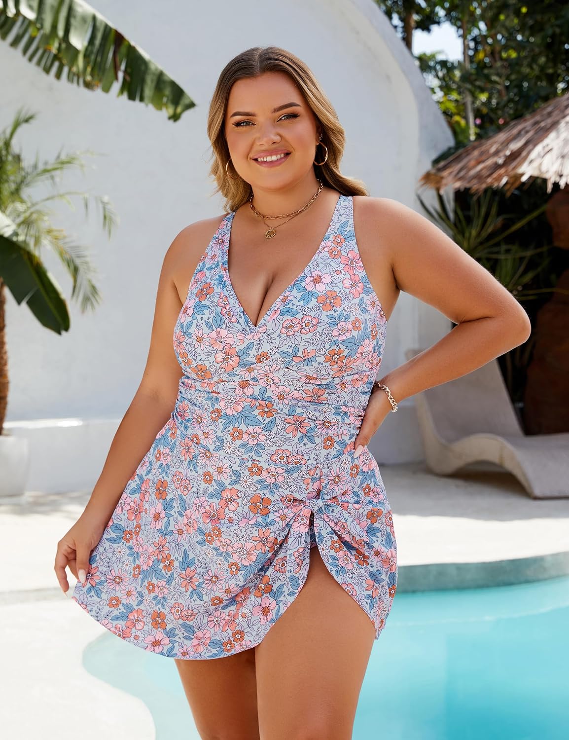 Blooming Jelly Women Plus Size Swimsuit One Piece Swim Dress Tummy Control Bathing Suits Criss Cross Modest Swimwear Floral XX-Large Plus